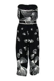 Current Boutique-Tibi - Black & White Seashell Printed Strapless Silk Jumpsuit Sz 2