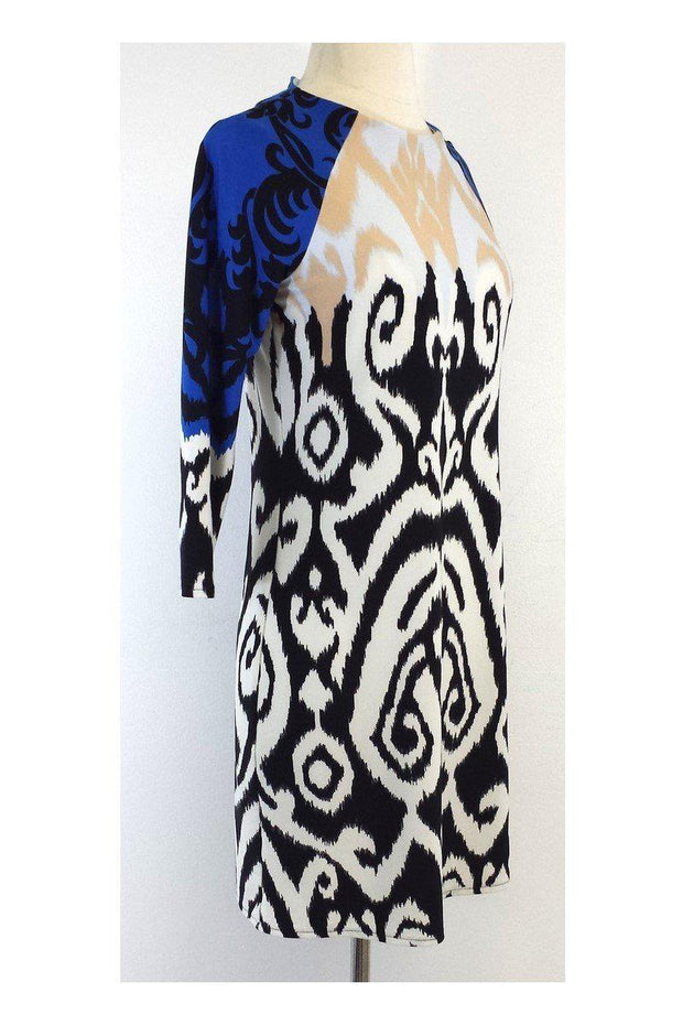 Current Boutique-Tibi - Blue, Black, Tan & White Swirl Print Dress Sz XS