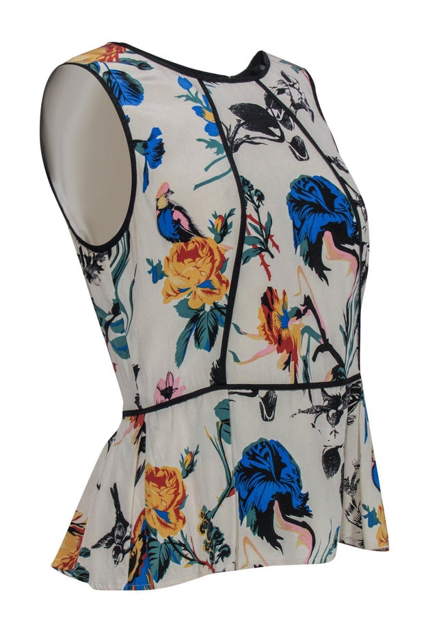 Current Boutique-Tibi - Cream Floral & Bird Printed Peplum Top Sz 8