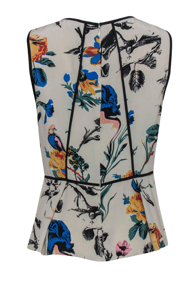 Current Boutique-Tibi - Cream Floral & Bird Printed Peplum Top Sz 8