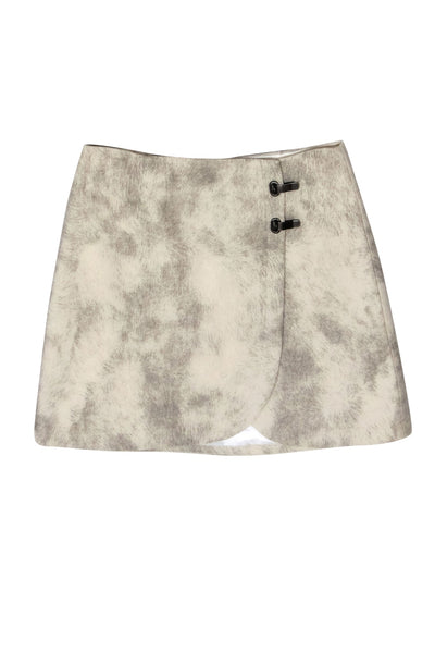 Current Boutique-Tibi - Cream & Gray Printed Wool Miniskirt w/ Latch Accents Sz 6