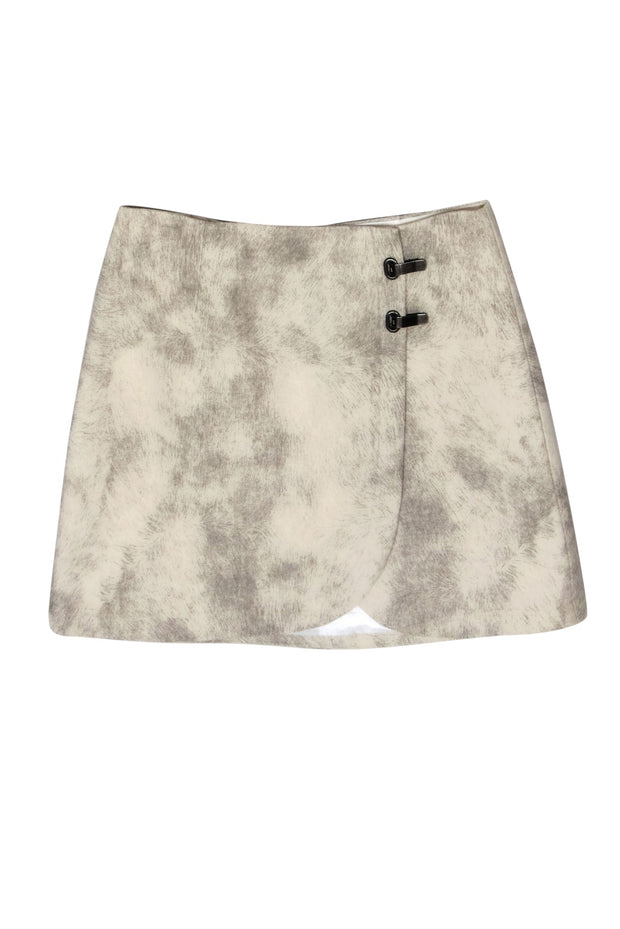 Current Boutique-Tibi - Cream & Gray Printed Wool Miniskirt w/ Latch Accents Sz 6