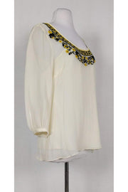 Current Boutique-Tibi - Cream Peasant Blouse w/ Embroidery Sz 8