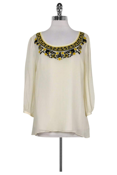 Current Boutique-Tibi - Cream Peasant Blouse w/ Embroidery Sz 8