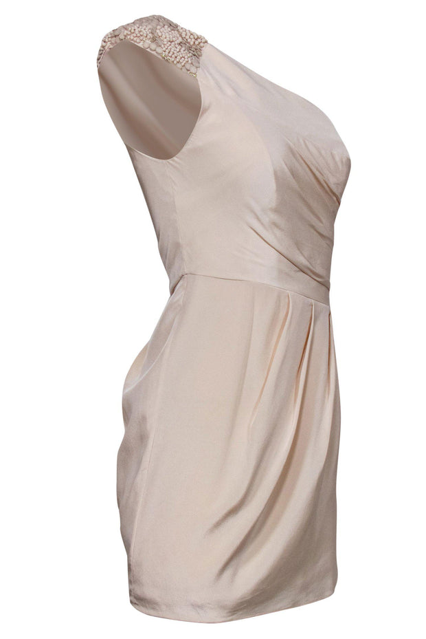 Current Boutique-Tibi - Cream Satin One-Shoulder Beaded Dress Sz 4