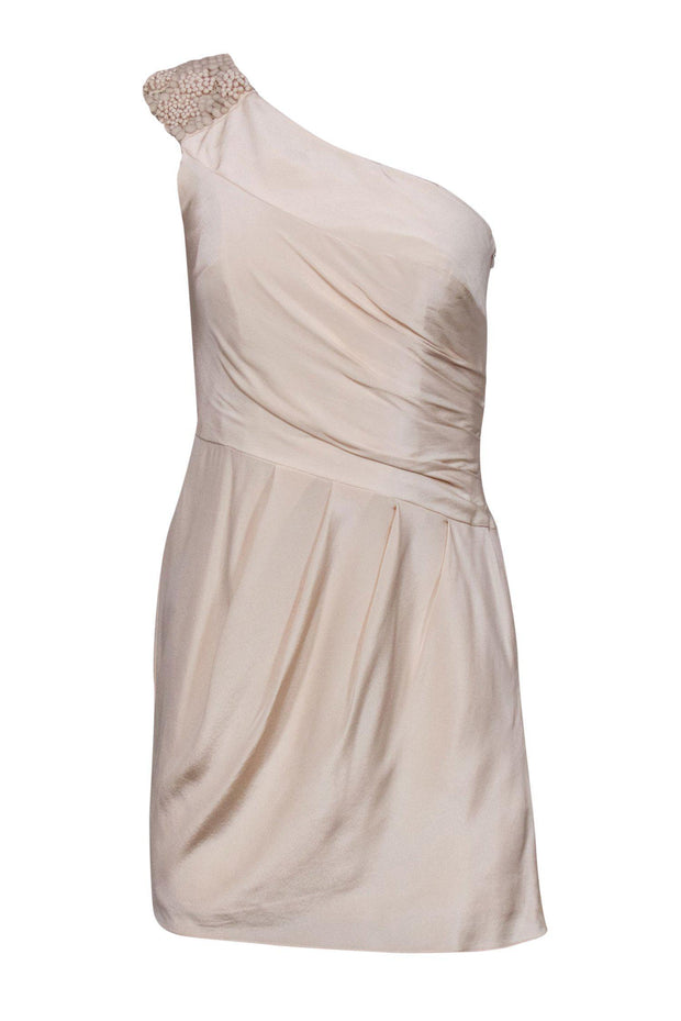 Current Boutique-Tibi - Cream Satin One-Shoulder Beaded Dress Sz 4