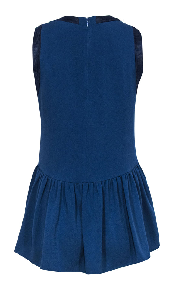 Current Boutique-Tibi - Dark Blue Sleeveless Blouse w/ Navy Trim & Peplum Hem Sz 2