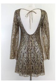 Current Boutique-Tibi - Gold Metallic Lace Long Sleeve Open Back Dress Sz 2