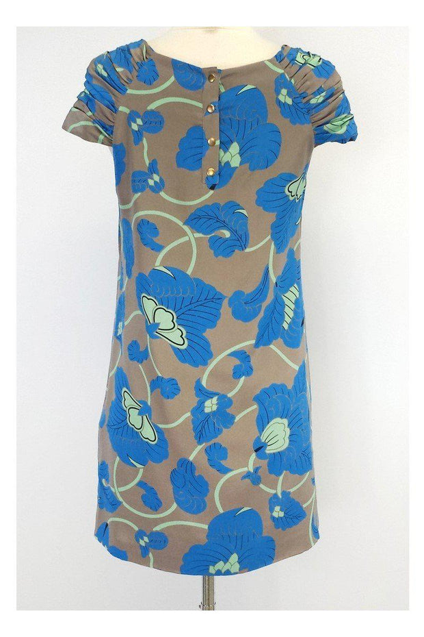 Current Boutique-Tibi - Gray & Blue Floral Print Shift Dress Sz 2