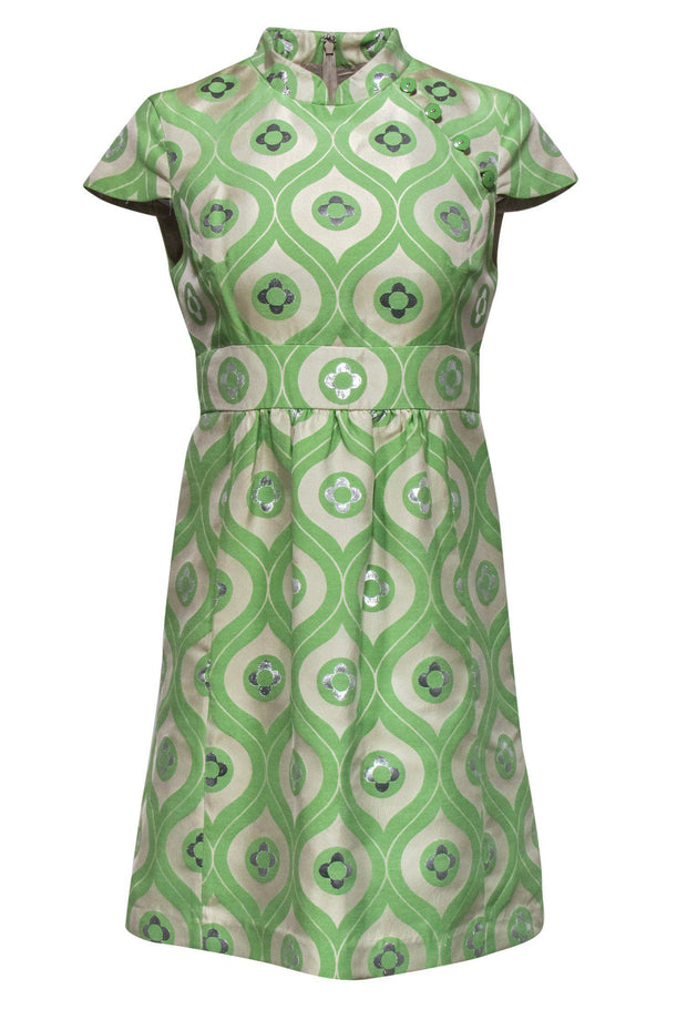 Current Boutique-Tibi - Green Floral Brocade Dress w/ Buttons Sz 4