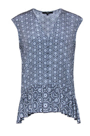 Current Boutique-Tibi - Light Blue Circle Patterned Silk Peplum Top Sz 6