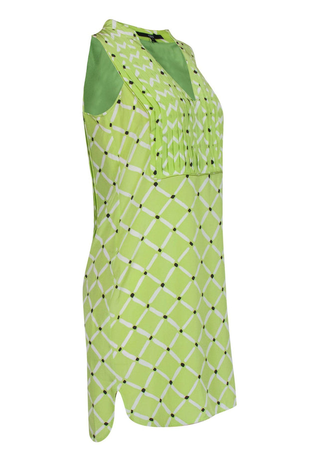 Current Boutique-Tibi - Lime Sleeveless Silk Dress w/ White & Black Print Sz 6