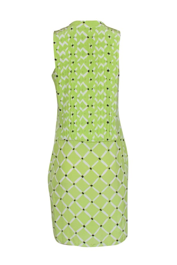 Current Boutique-Tibi - Lime Sleeveless Silk Dress w/ White & Black Print Sz 6