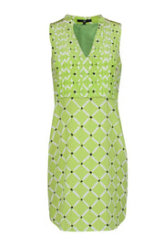 Current Boutique-Tibi - Lime Sleeveless Silk Dress w/ White & Black Print Sz 6