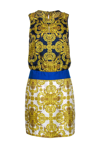 Current Boutique-Tibi - Navy & Gold Silk Dress w/ Medallion Print Sz 6