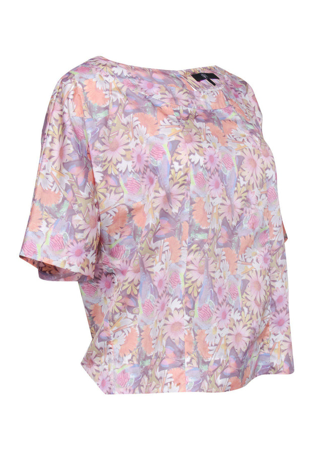 Current Boutique-Tibi - Pink Floral Print Short Sleeve Blouse Sz XS