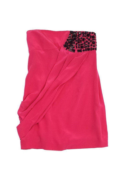 Current Boutique-Tibi - Pink Silk Beaded Strapless Dress Sz 4