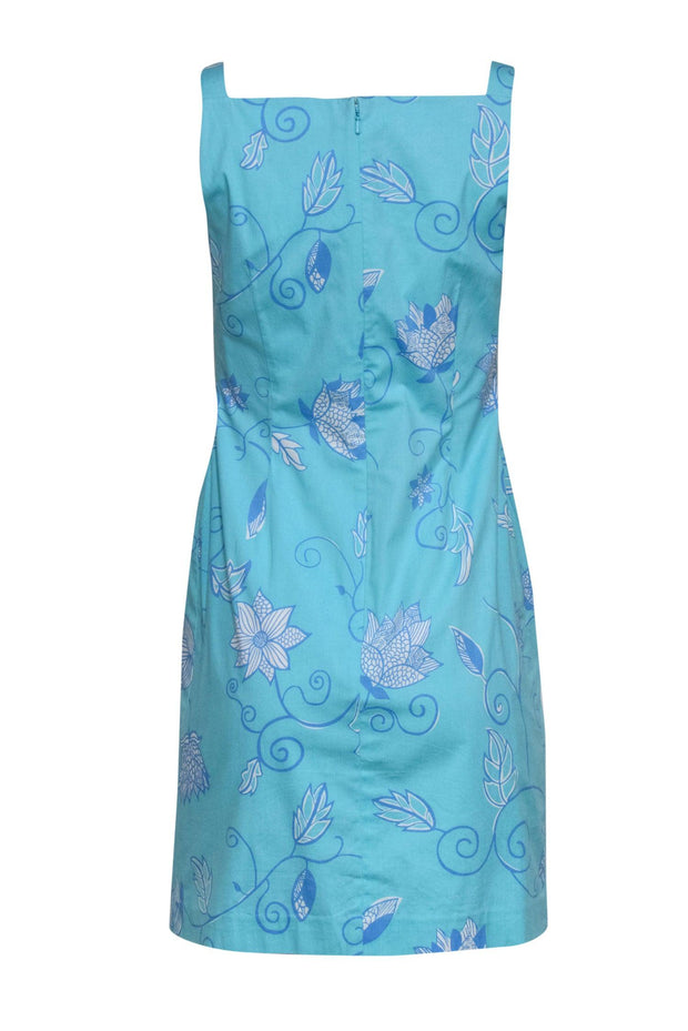 Current Boutique-Tibi - Teal Cotton Dress w/ Periwinkle & White Floral Print Sz 4