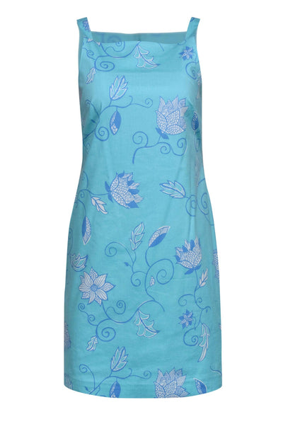 Current Boutique-Tibi - Teal Cotton Dress w/ Periwinkle & White Floral Print Sz 4