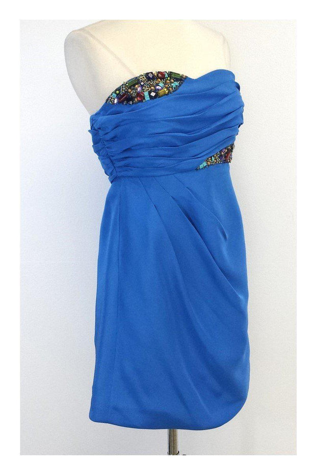 Current Boutique-Tibi - Turquoise Silk Beaded Strapless Dress Sz 4