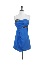 Current Boutique-Tibi - Turquoise Silk Beaded Strapless Dress Sz 4