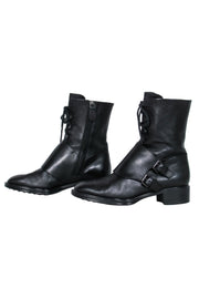 Current Boutique-Tod's - Black Lace Up & Double Buckle Combat Boot Sz 8