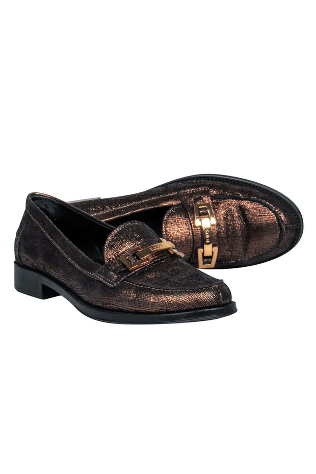 Current Boutique-Tod's - Bronze Metallic Leather Loafers Sz 6.5