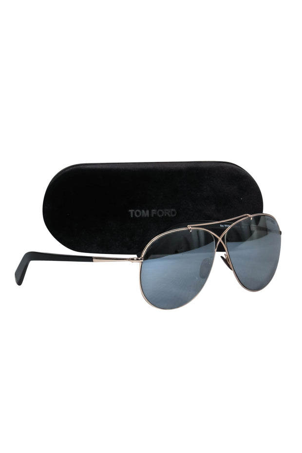 Current Boutique-Tom Ford - Gold Aviator Sunglasses w/ Mirrored Lenses