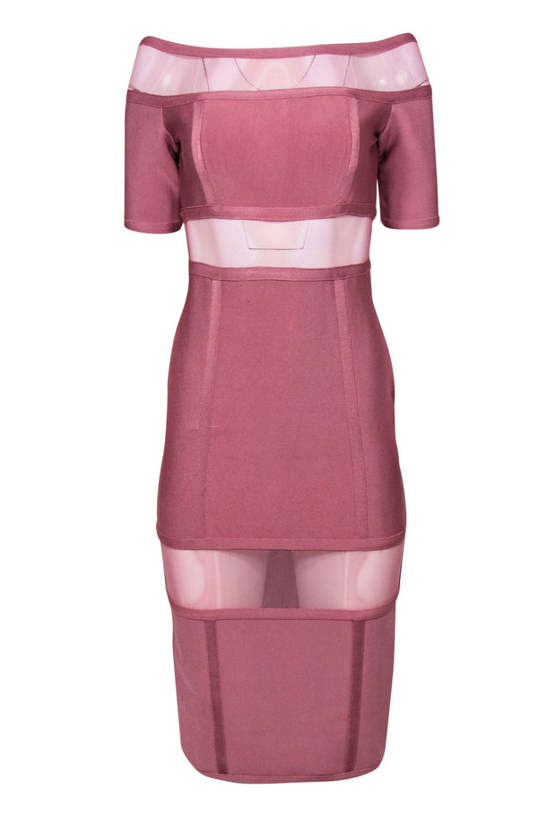 Current Boutique-Topshop - Blush Pink Bandage Bodycon Midi Dress w/ Mesh Sz 6