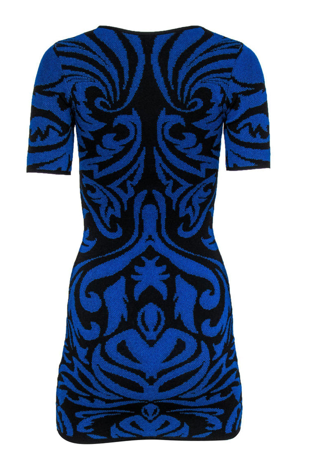 Current Boutique-Torn by Ronny Kobo - Blue & Black Filigree Patterned Bandage Dress Sz XS