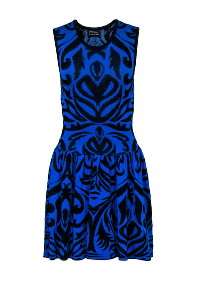 Current Boutique-Torn by Ronny Kobo - Blue & Black Floral Knit Sleeveless Dress Sz M