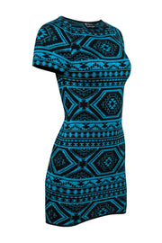 Current Boutique-Torn by Ronny Kobo - Teal & Black Aztec Print Knit Bodycon Dress Sz M