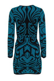 Current Boutique-Torn by Ronny Kobo - Teal & Black Scrolled Patterned Bandage Dress Sz S