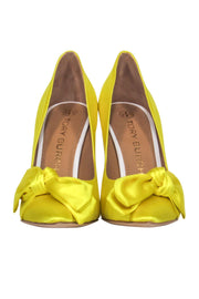 Current Boutique-Tory Burch - Acid Yellow Satin Bow Pumps Sz 9