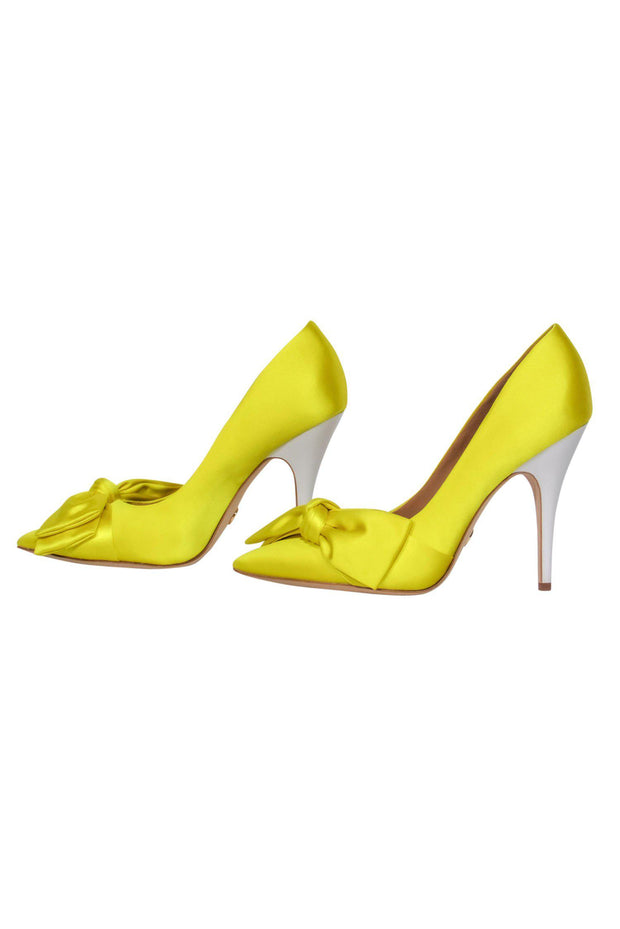 Current Boutique-Tory Burch - Acid Yellow Satin Bow Pumps Sz 9