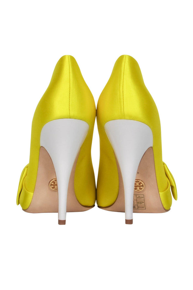 Current Boutique-Tory Burch - Acid Yellow Satin Bow Pumps Sz 9