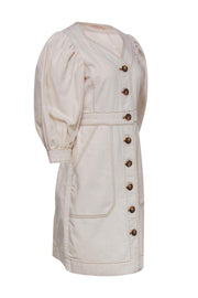 Current Boutique-Tory Burch - Beige Button-Up Puff Sleeve Cotton Sheath Dress Sz 8