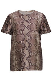 Current Boutique-Tory Burch - Beige Snakeskin Print Short Sleeve Blouse Sz 8