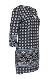 Current Boutique-Tory Burch - Black & Gray Patterned Silk Shift Dress Sz 4