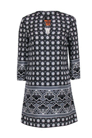 Current Boutique-Tory Burch - Black & Gray Patterned Silk Shift Dress Sz 4