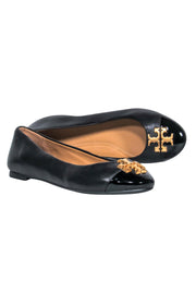 Current Boutique-Tory Burch - Black Leather Patent Toe Ballet Flats w/ Golden Logo Sz 7