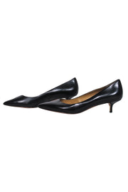 Current Boutique-Tory Burch - Black Leather Pointed Toe Kitten Heel Pumps Sz 9.5