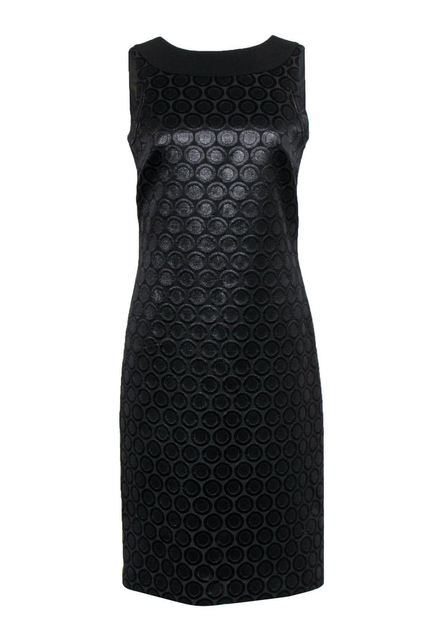 Current Boutique-Tory Burch - Black Metallic Textured Circle Print Sleeveless A-Line Dress Sz 8