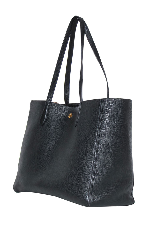 Current Boutique-Tory Burch - Black Pebbled Leather Open Tote