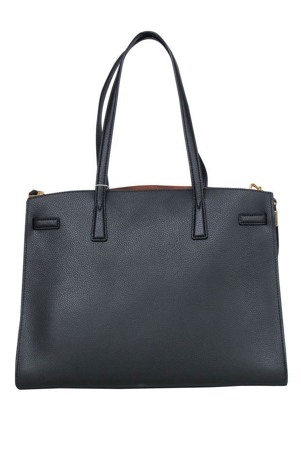 Current Boutique-Tory Burch - Black Pebbled Leather Structured Convertible "Walker" Satchel