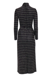 Current Boutique-Tory Burch - Black, Pink & Gold Metallic Striped Maxi Dress w/ Belt Sz XS