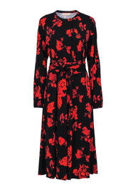 Current Boutique-Tory Burch - Black & Red Floral Maxi Dress w/ Neckline Bow Sz M