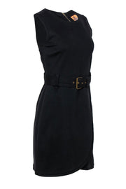 Current Boutique-Tory Burch - Black Sleeveless Belted Sheath Dress w/ Draped Skirt Sz S