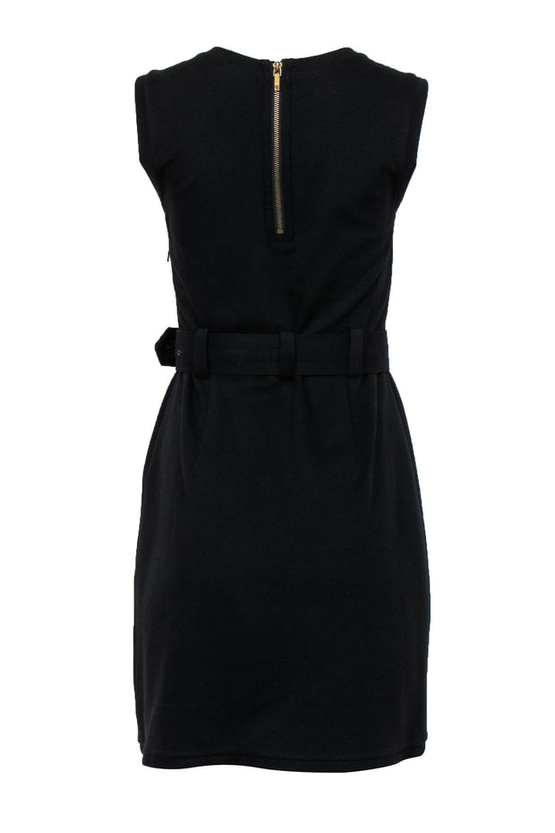 Current Boutique-Tory Burch - Black Sleeveless Belted Sheath Dress w/ Draped Skirt Sz S