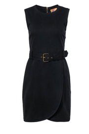 Current Boutique-Tory Burch - Black Sleeveless Belted Sheath Dress w/ Draped Skirt Sz S